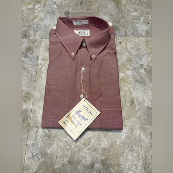Arrow Other - Arrow Men's Maroon Short Sleeve 60% Pima Cotton Dress Shirt NWT Read description